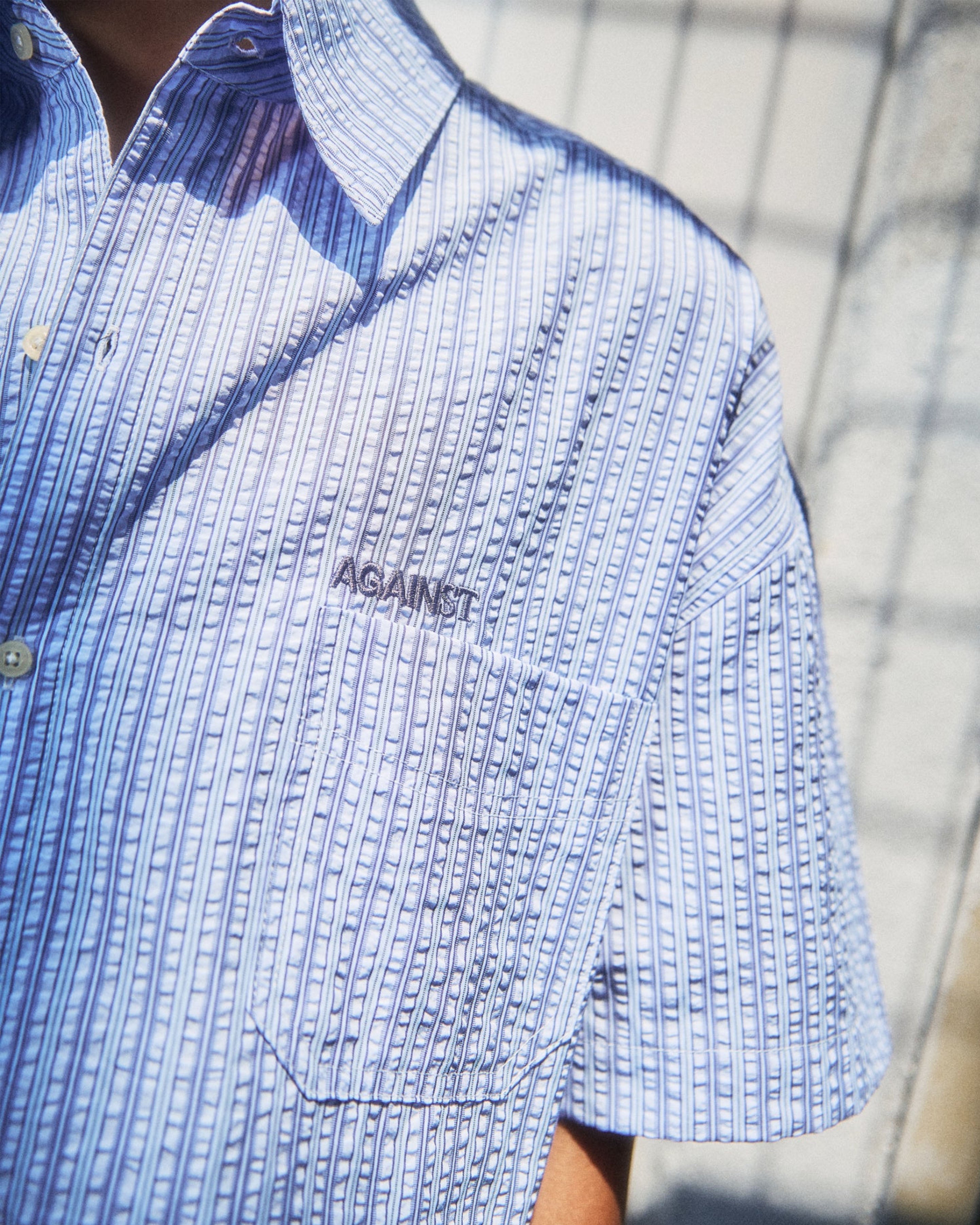 SEERSUCKER STRIPE CHAPO SHIRT BLUE