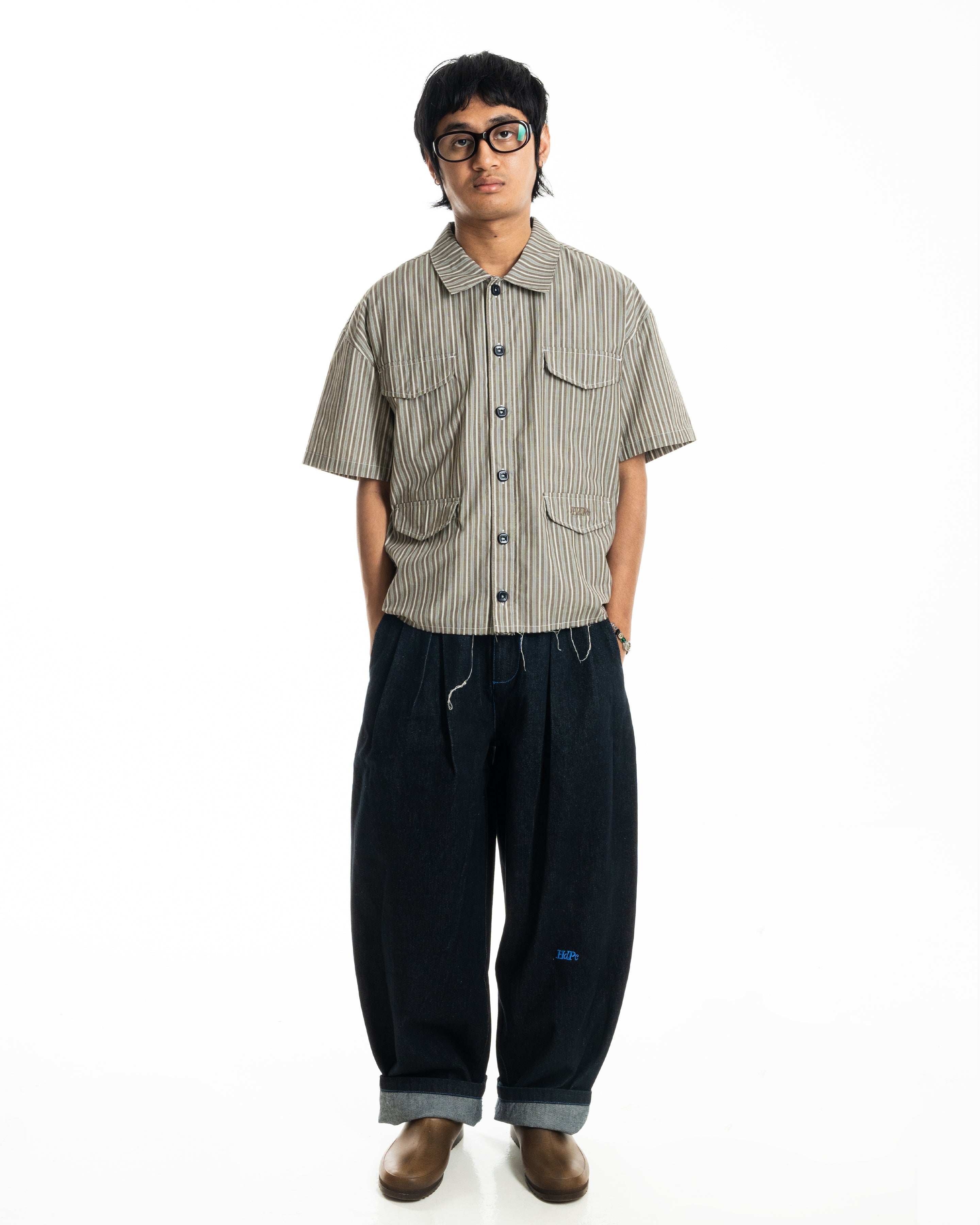 RAW HEM PRODUCTION SHIRT BROWN