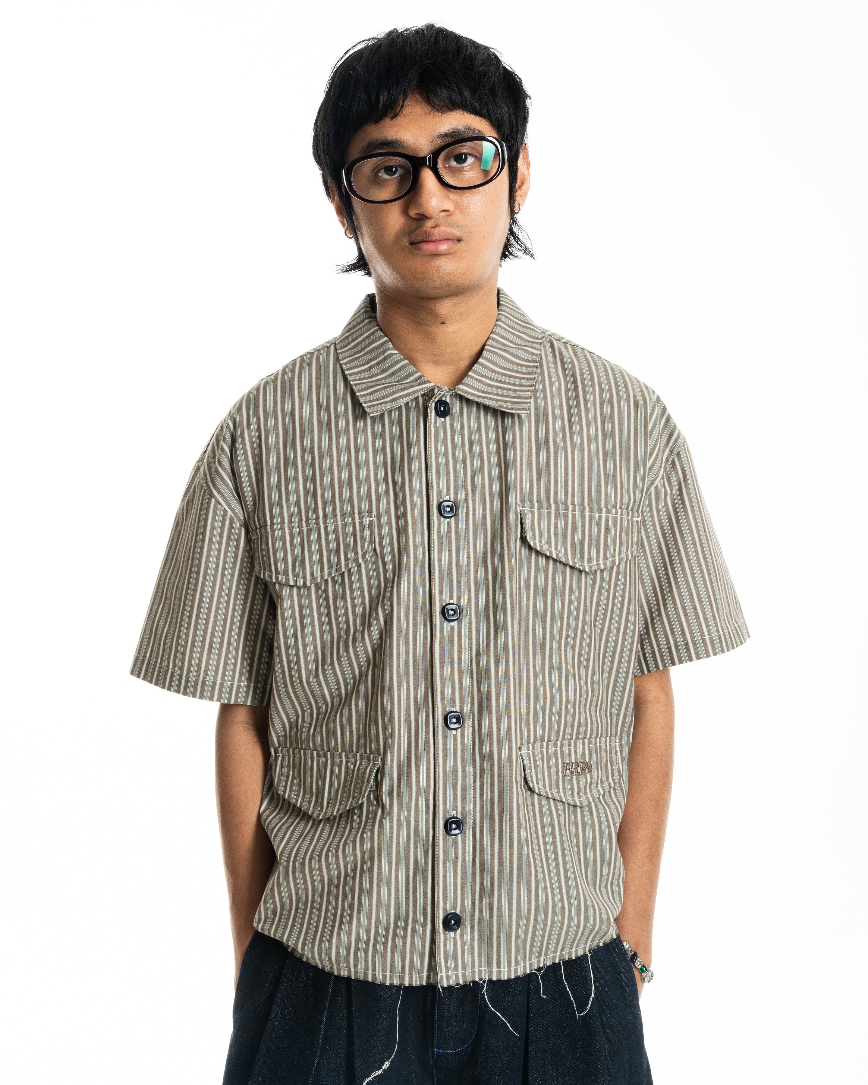 RAW HEM PRODUCTION SHIRT BROWN