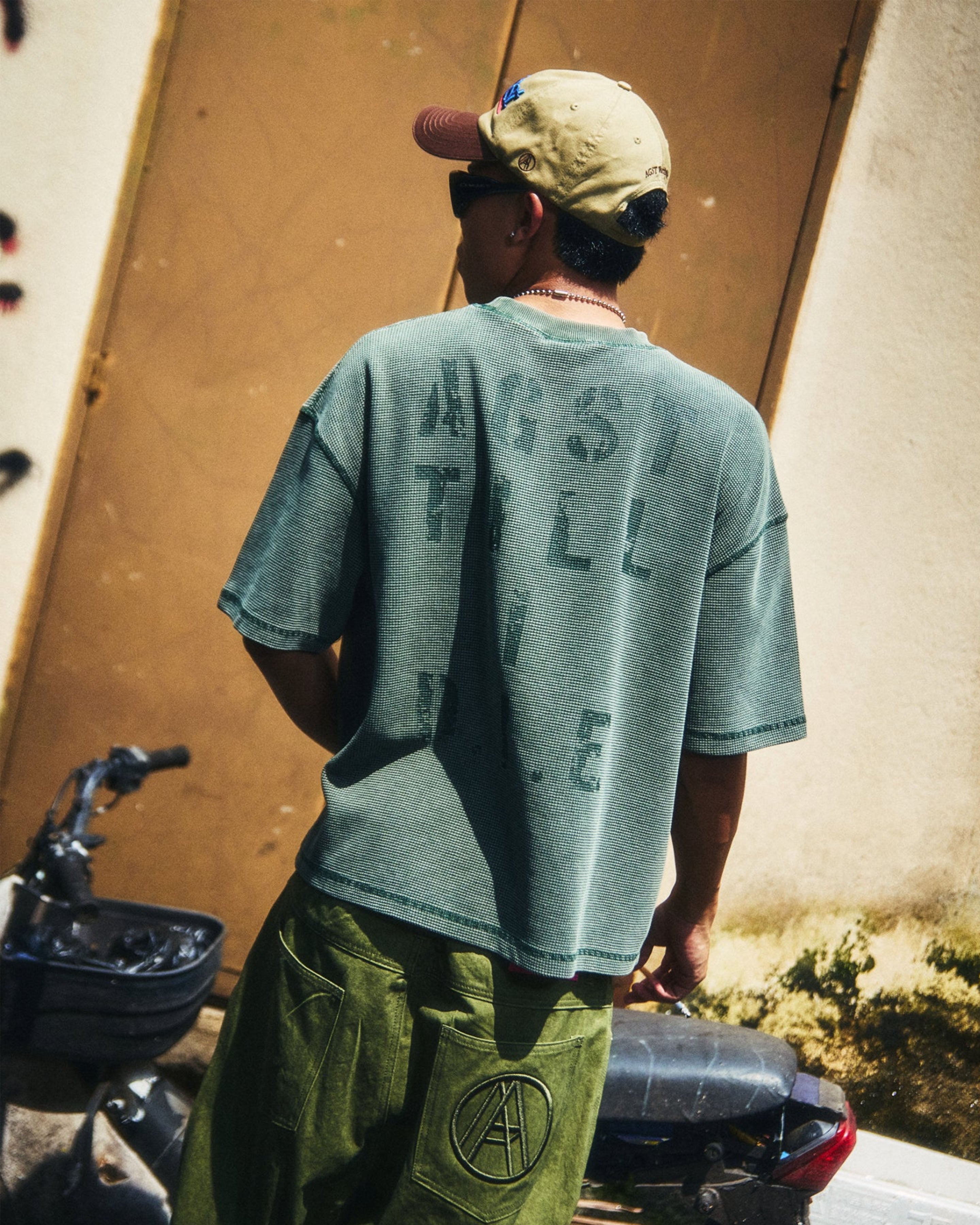 WAFFLE A.F. BOXY TEE WASHED GREEN